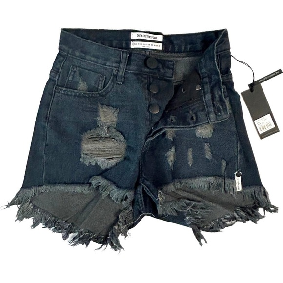 ONE Teaspoon Fox Black High Waist Bonita Distressed Denim Shorts Size 22 New - Picture 7 of 11